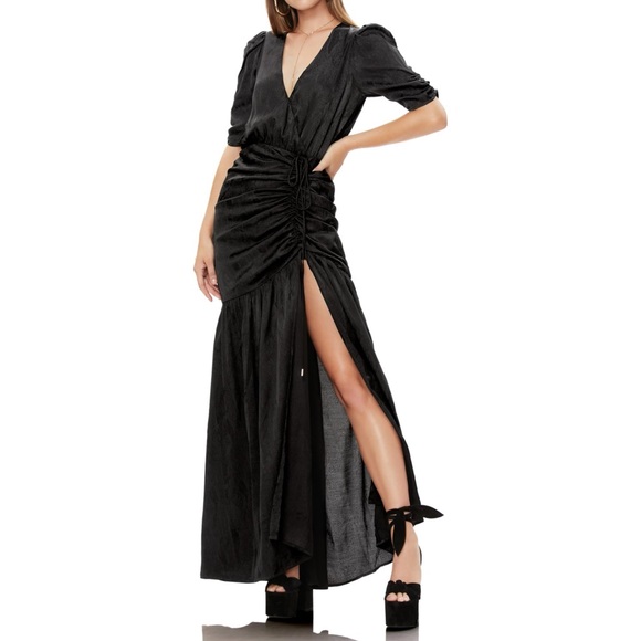 Afrm Nile Ruched Slit Snakeskin Maxi 